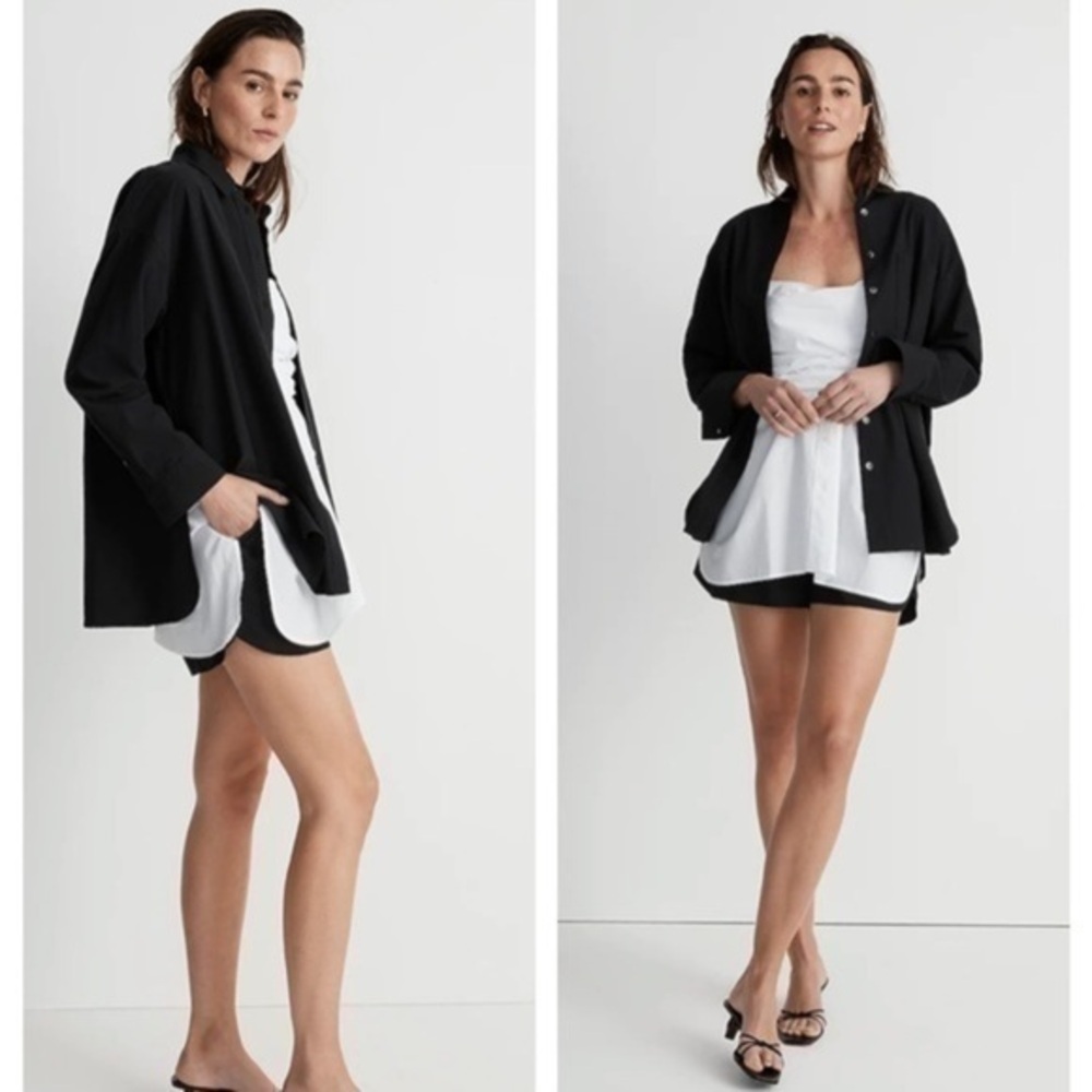 Madewell Black Cotton Poplin Oversized Button Front Shirt XS
